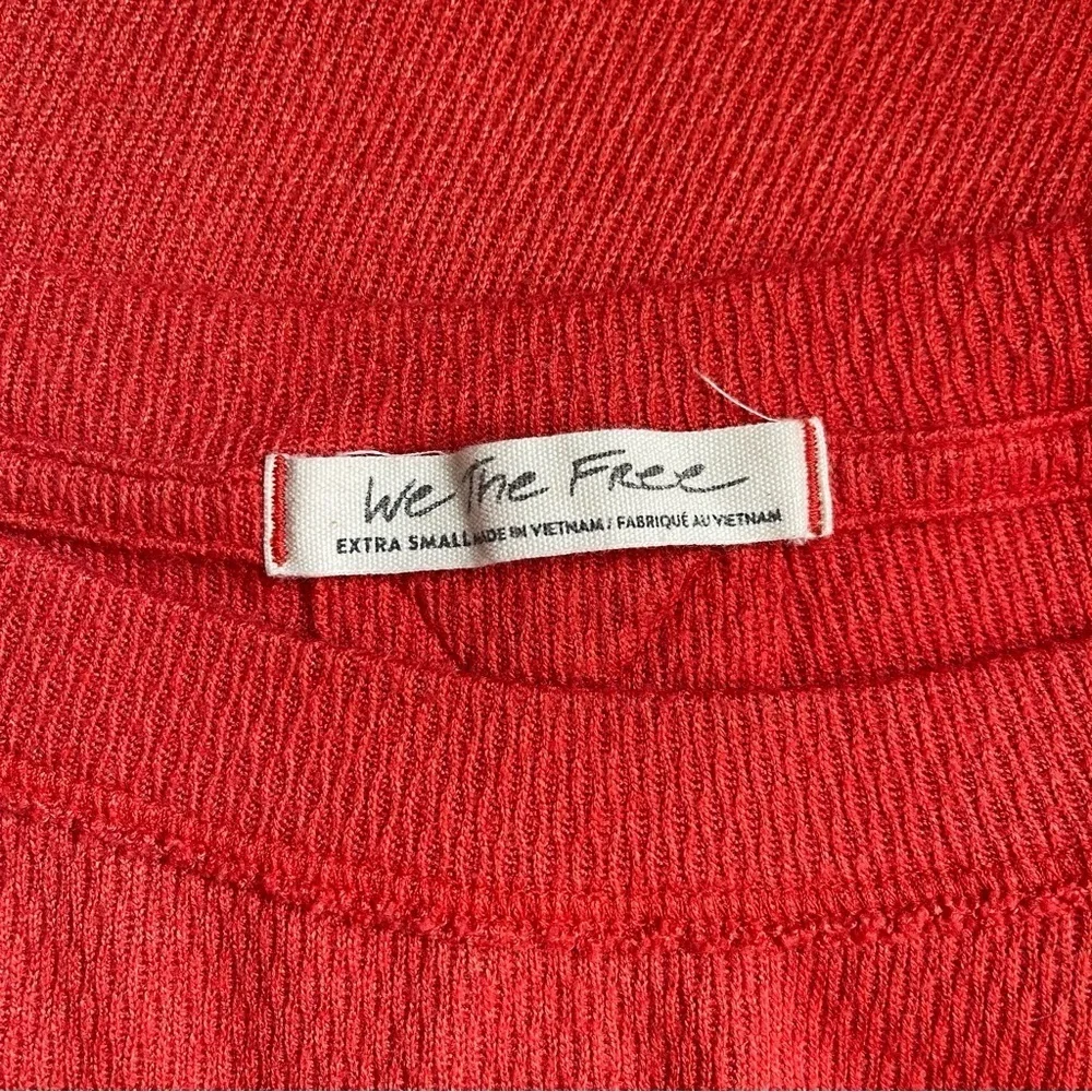 Free People We The Free Waffle Knit Tunic Top Solid Red Oversized Xsmall Women’s